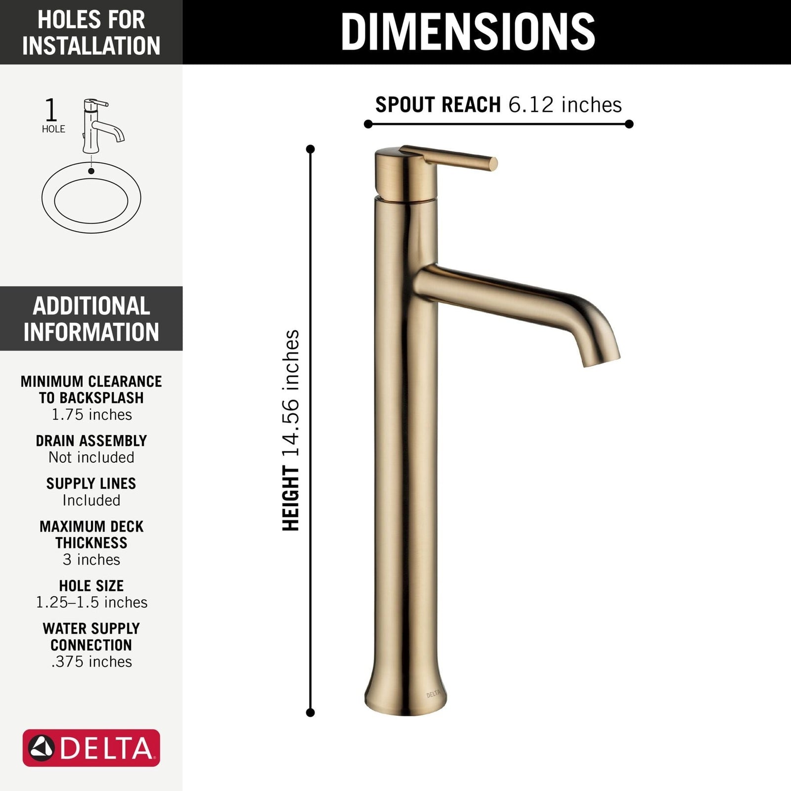 1-Handle Vessel Lavatory Faucet, Champagne Bronze U2I8 - product image 3