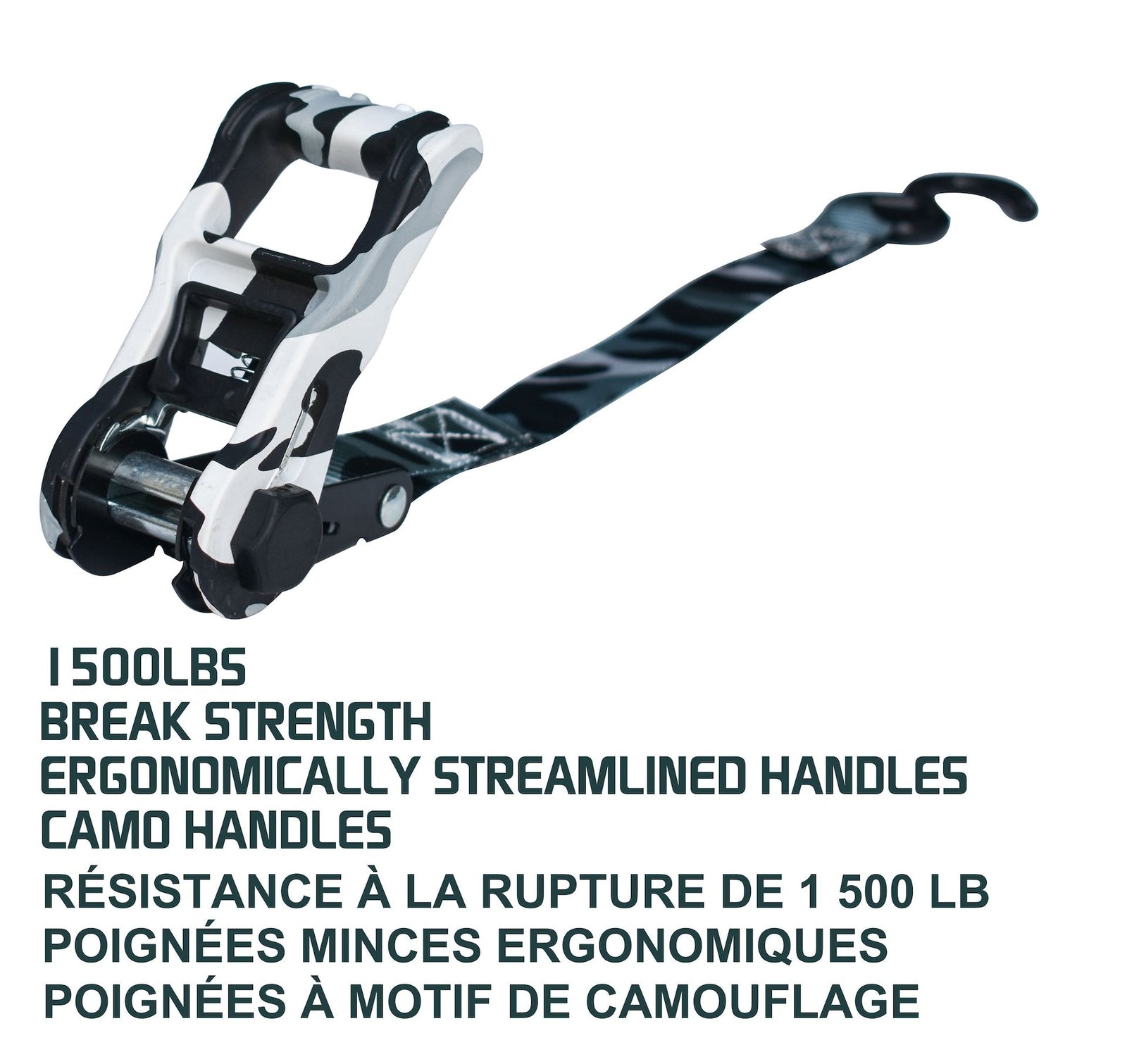 1,500-lb Snow Camo Ratchet Tie Down, 1-in x 10-ft, 2-pk Y4V4 - product image 5