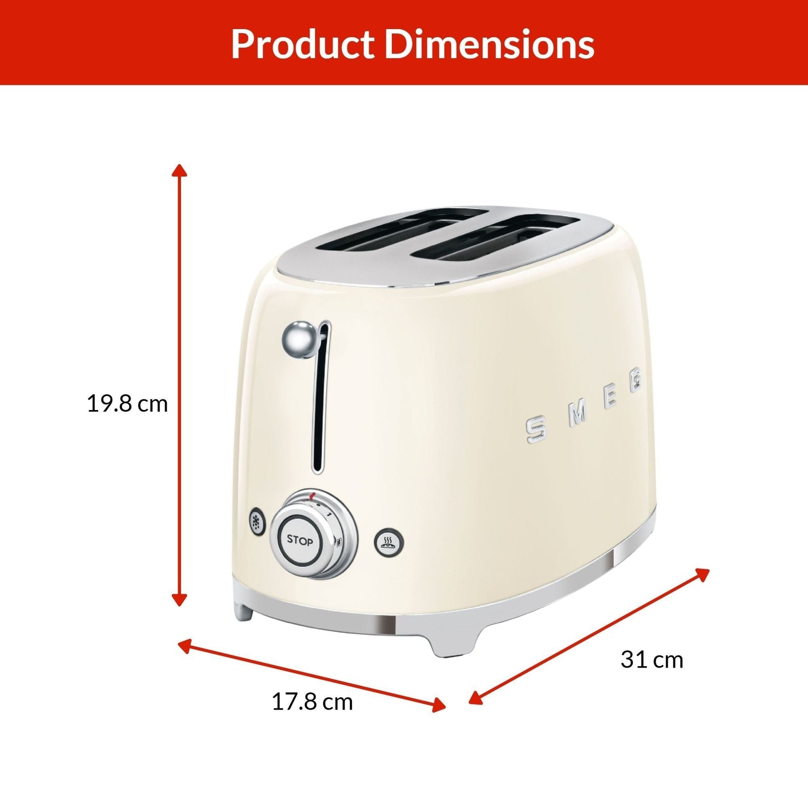 50's Retro 2-Slice Toaster, Cream F7F5 - product image 5