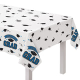 "Congrats Grad" Rectangle Plastic Reusable Table Cover, Navy, 54x84-in, for Graduation W9D1 - product image 1